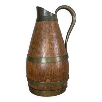 Beaune brandy pitcher in solid oak with brass rims 1970s
