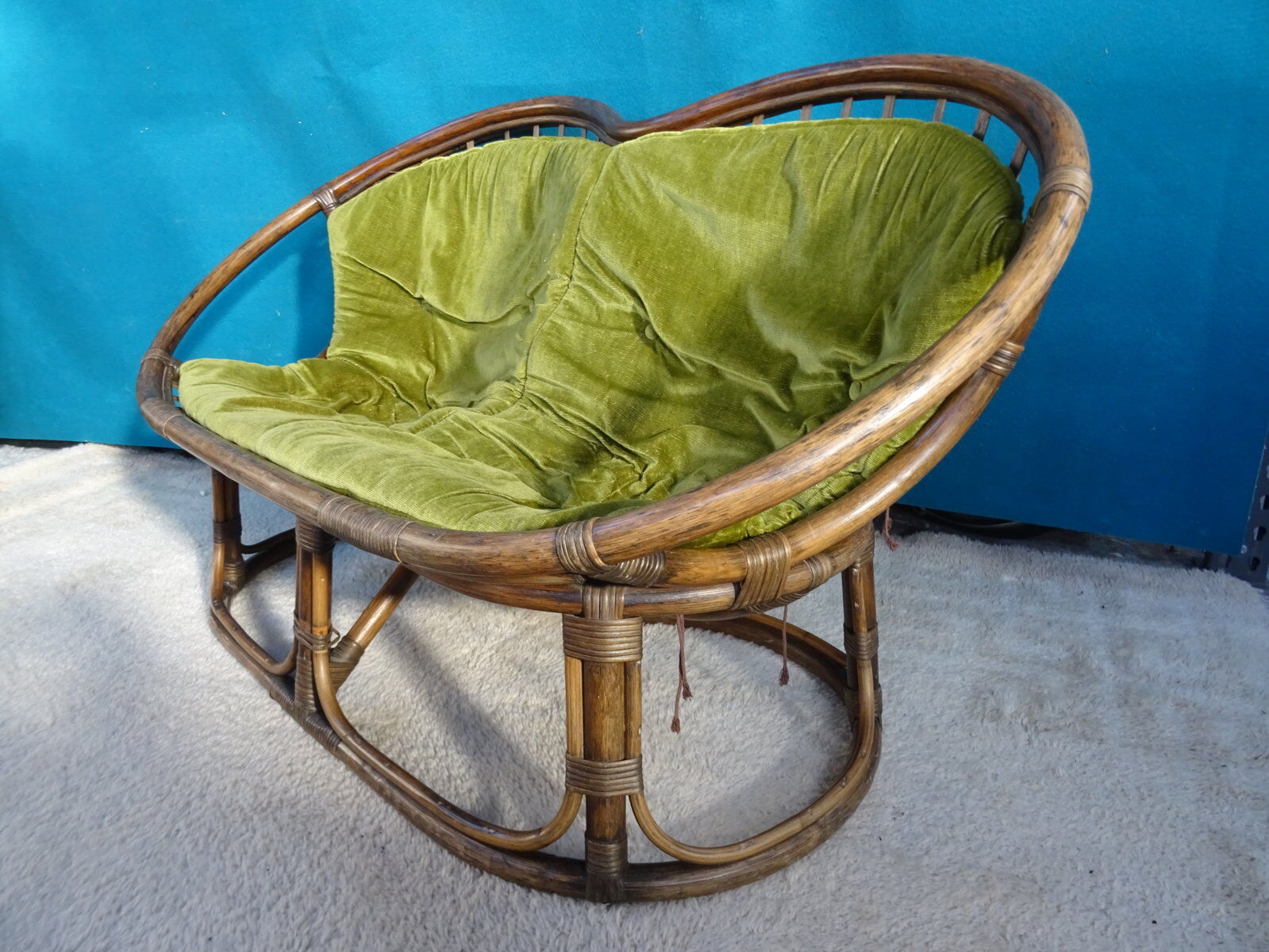 Vintage rattan bench 70s