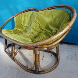 Vintage rattan bench 70s