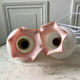 Ensemble de 4 suspensions tulipes en opaline orange dégradé fil orange et blanc années 70
