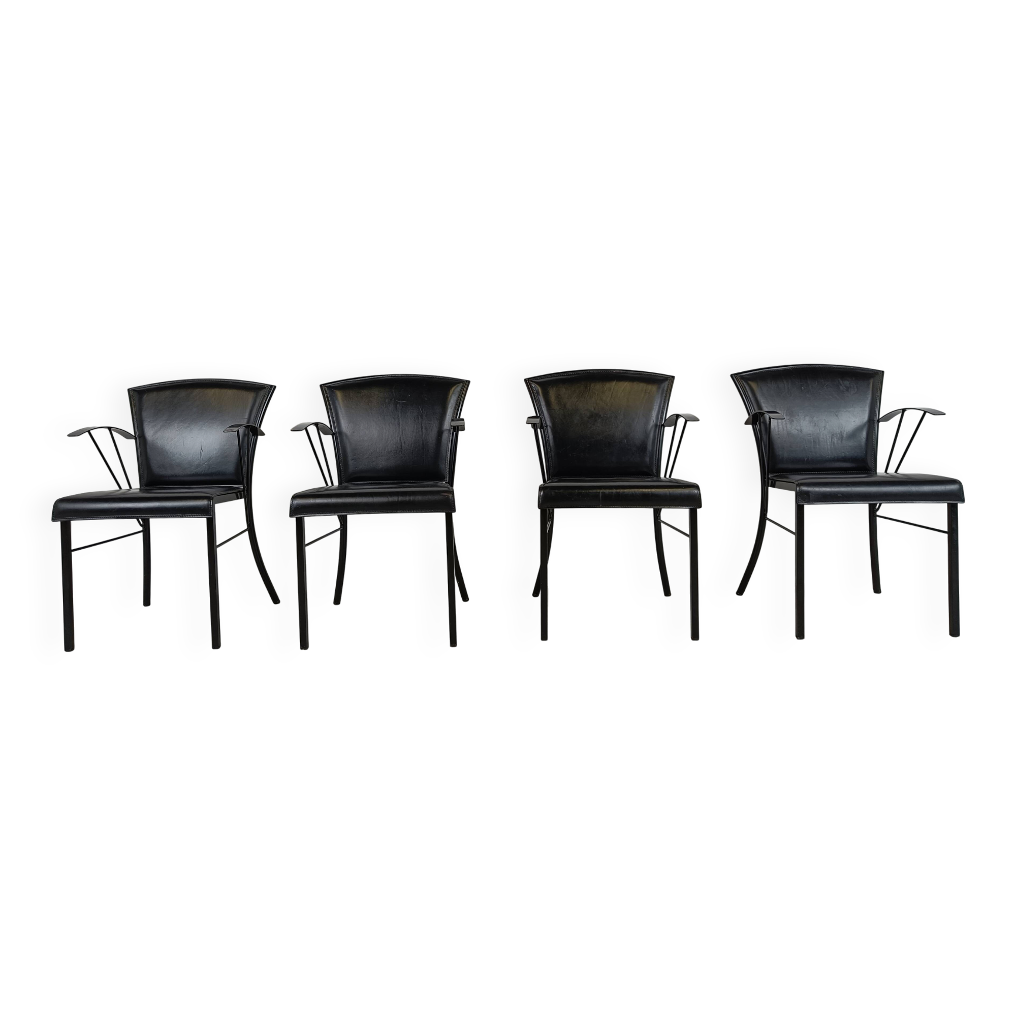 Vintage black leather dining chairs by Arrben, 1980s