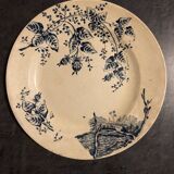 Antique porcelain salad bowl Terre de Fer, Christmas rose, large assorted plate