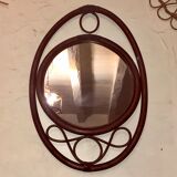 Oval rattan mirror in brown vintage, 72x49 cm