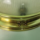 Brass holophane glass ceiling light