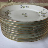 10 dessert plates with blue flowers, golden border in real LF porcelain in good condition.