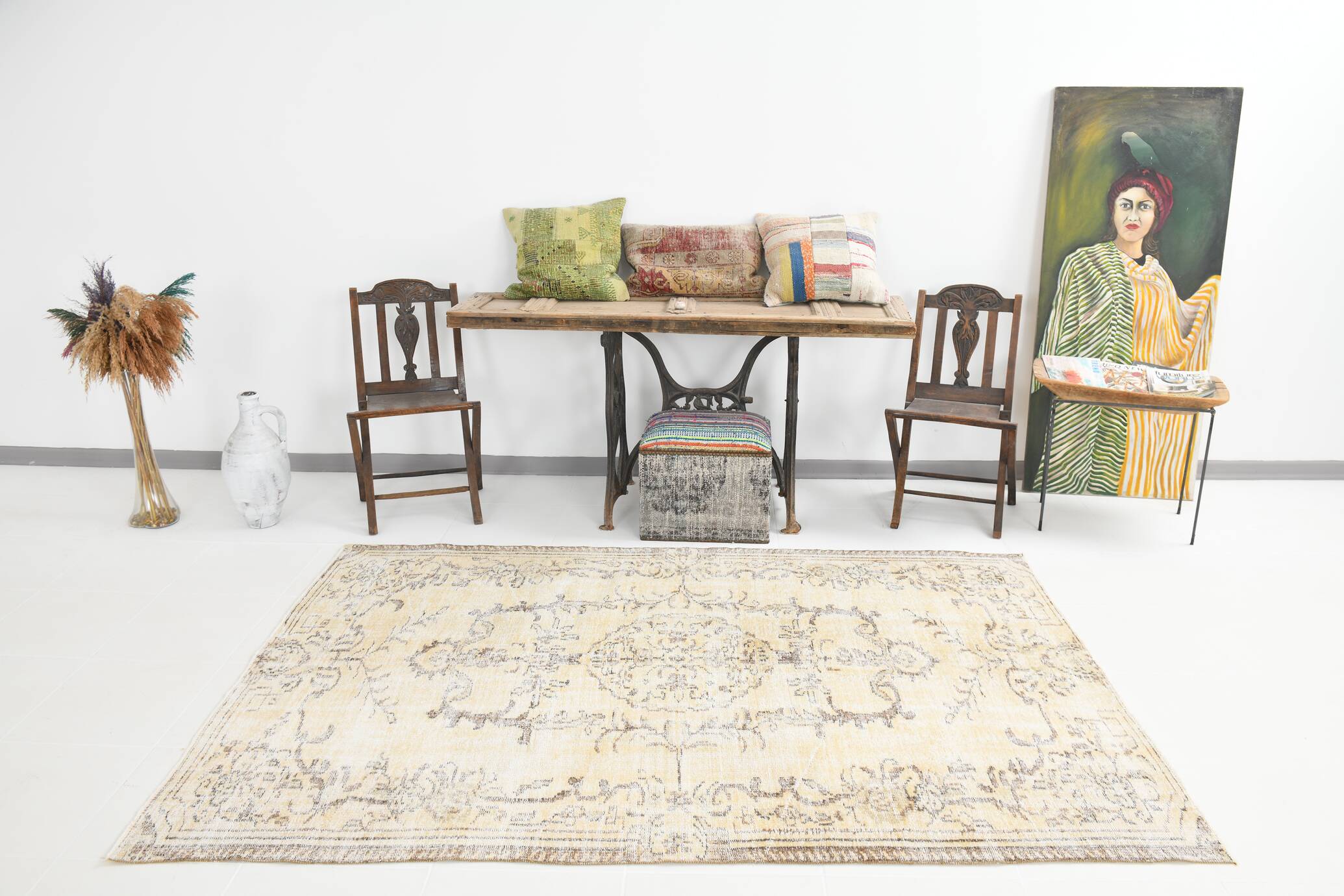 5x8 Pale Yellow Handmade Wool Soft Turkish Rug, 159x238Cm SK 5244