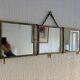 Vintage 1900 triptych barber mirror in gold, gallant scene - 20 x 59 cm