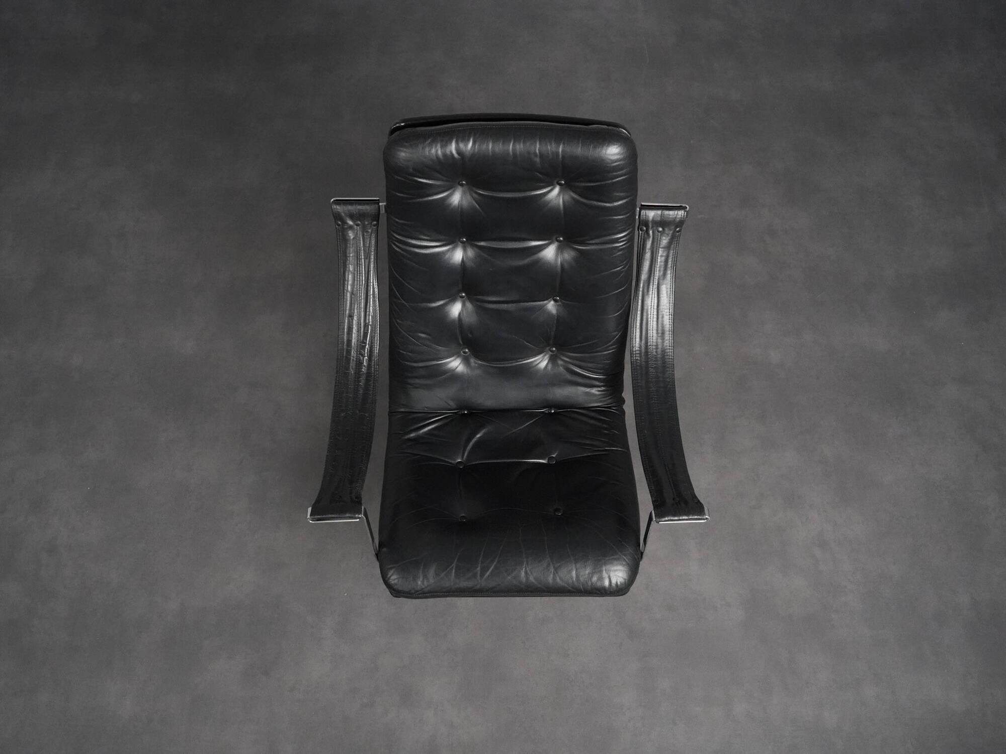 Modernist Black Leather Swivel Lounge Chair, Netherlands, 1960s