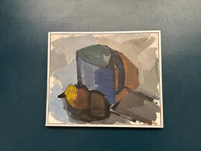 Original Swedish Oil on Canvas – “Blue Jug” by Stig Delang – Signed – Vintage & Framed