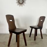 Lot 2 old chair in solid elm brutalist design from the 60s