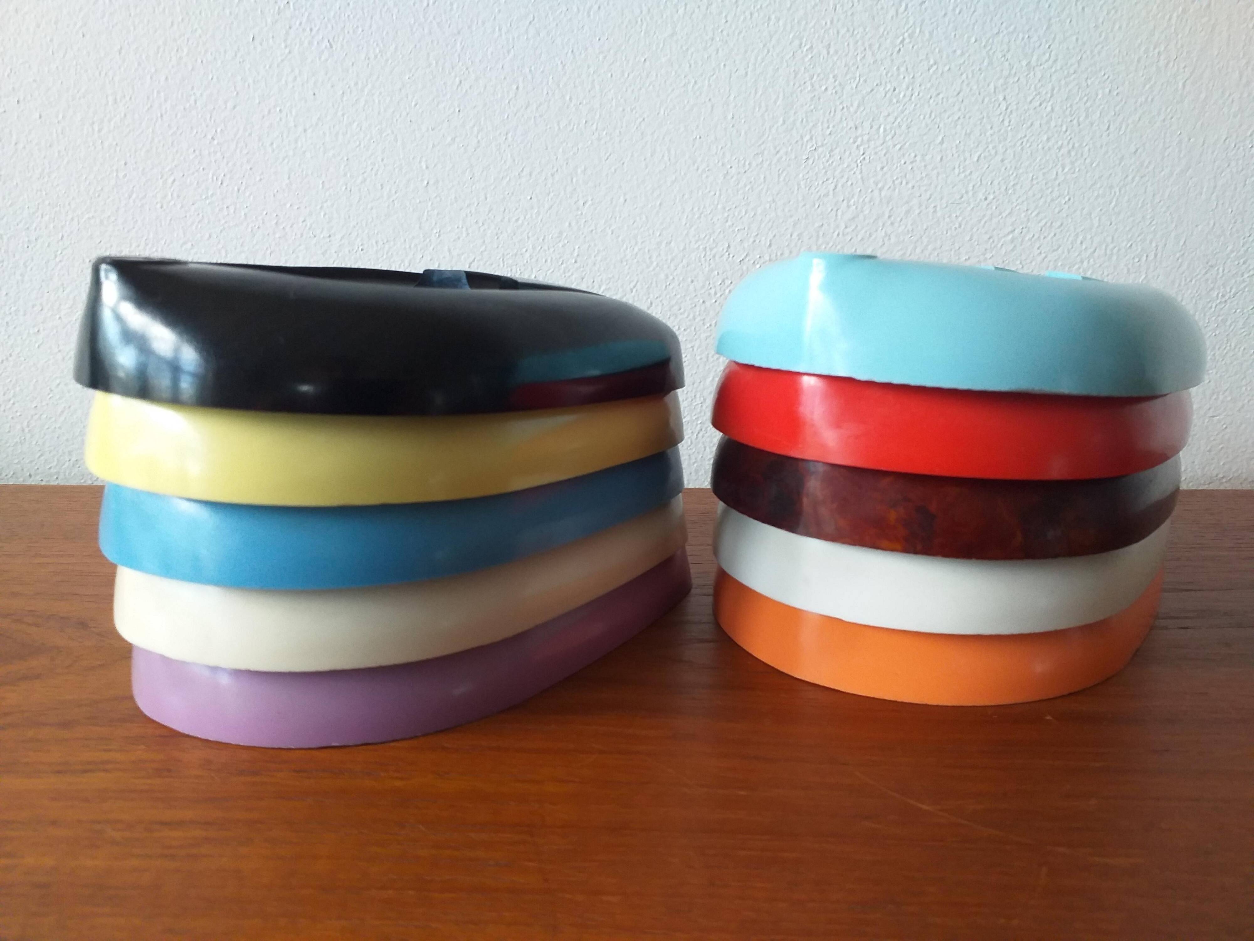 Set of Ten Unique Colored Bakelite Ashtrays, Škoda Car Manufacturer, 1950s