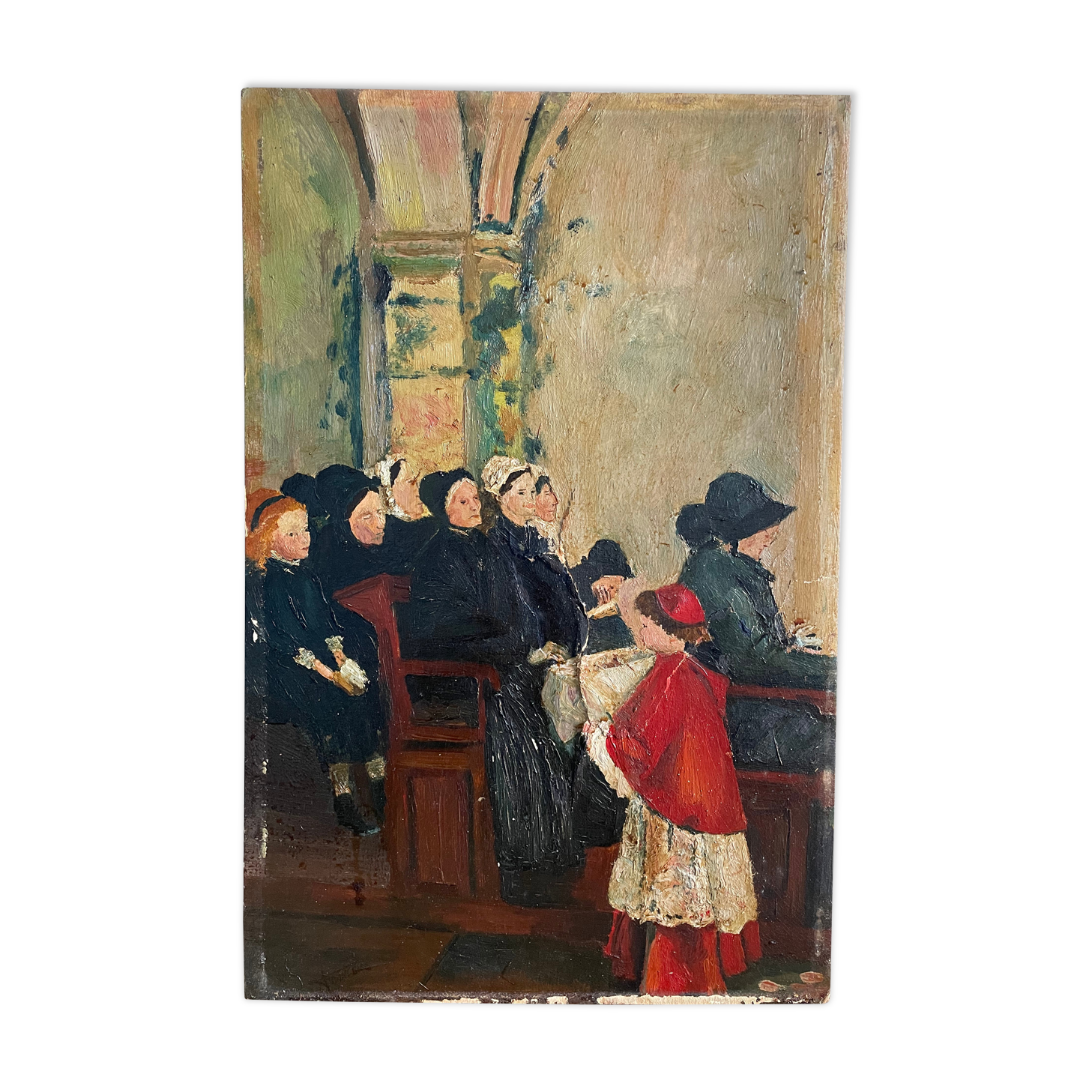Old painting, church scene