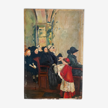 Old painting, church scene