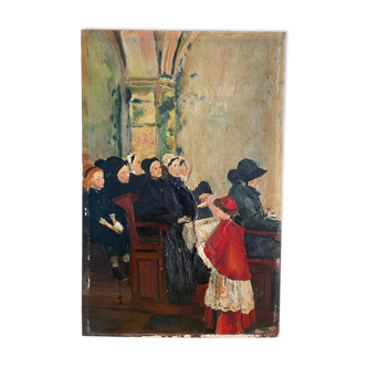 Old painting, church scene