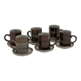 Ensemble de 6 tasses et soucoupes vintage en grès faites main