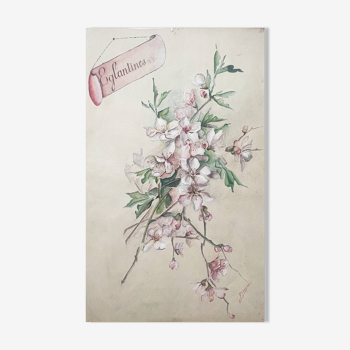 Watercolor painting "Bouquet of Eglantines" signed around 1900 on Vidalon paper