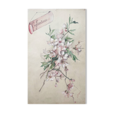 Watercolor painting "Bouquet of Eglantines" signed around 1900 on Vidalon paper