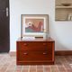 Small piece of furniture with 2 drawers in teak, bedside table or end table.