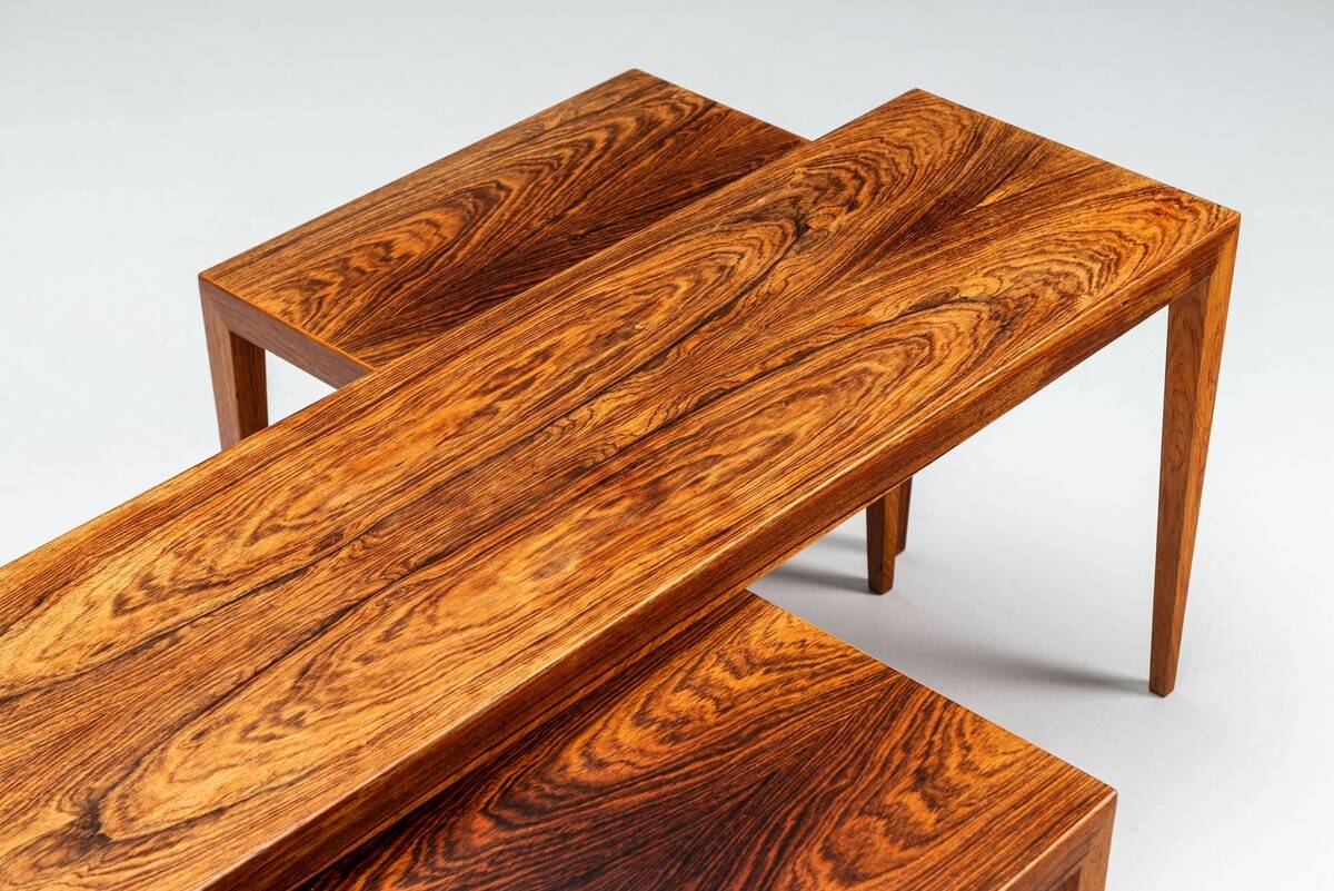 Severin Hansen large set of 3 nesting tables in rosewood Haslev Denmark 1960