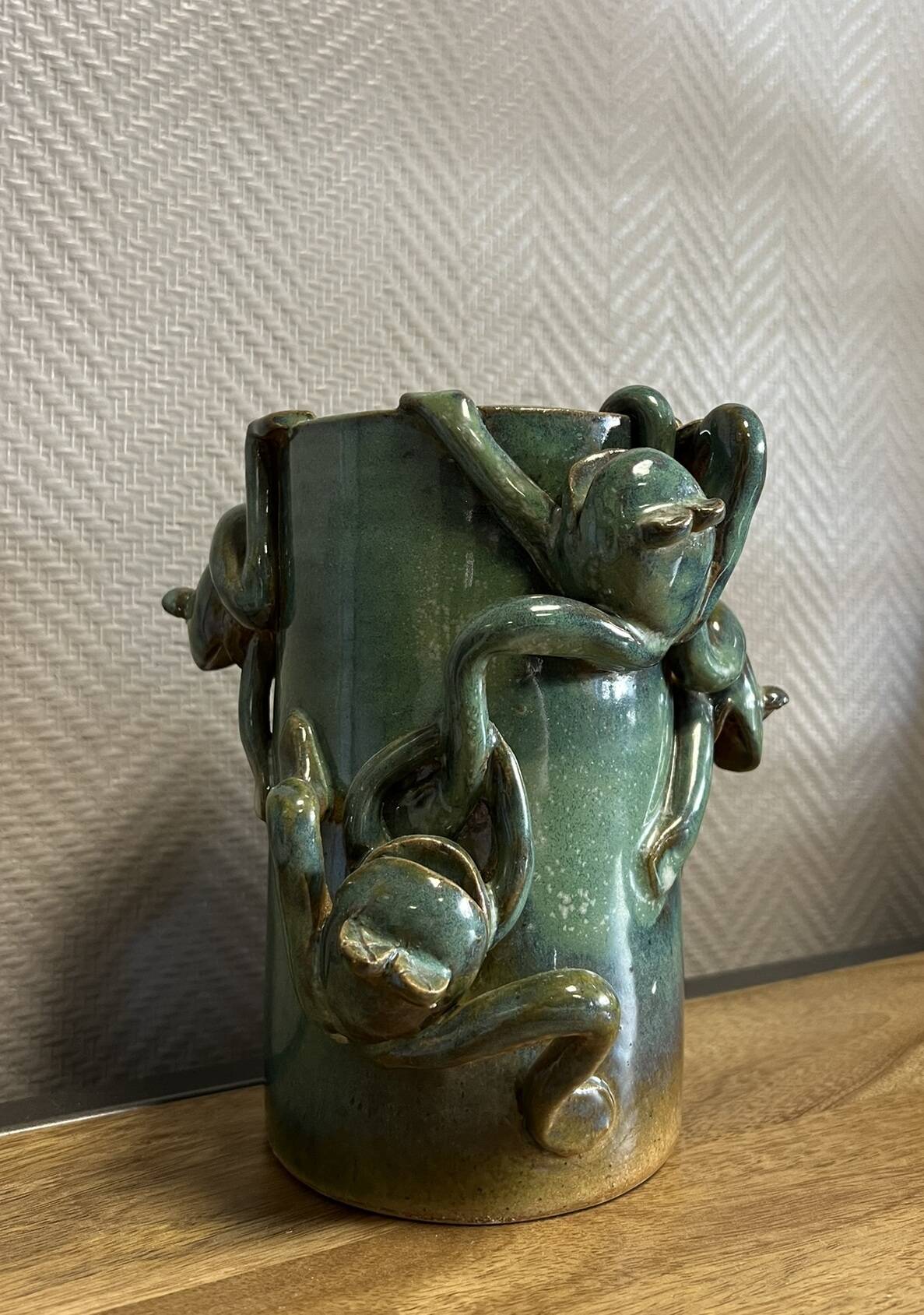 vase with frogs in relief circa 1940