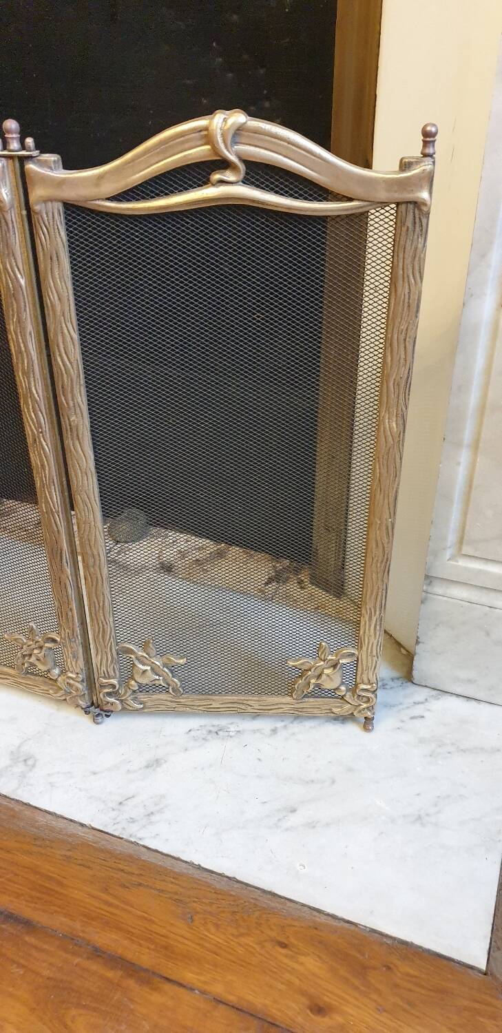 Art Nouveau brass fire screen 1900