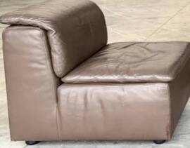 Vintage Scandinavian armchair in iridescent bronze leather, Ligne Roset chair.