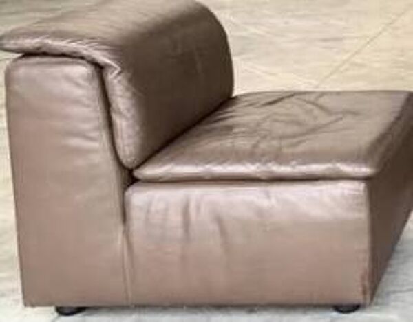 Chauffeuse scandinave vintage en cuir bronze irisé, Fauteuil Ligne Roset