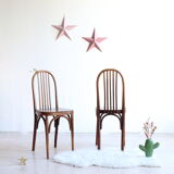 Set of 4 Luterma bistro chairs in curved wood and imitation leather, early 20th century