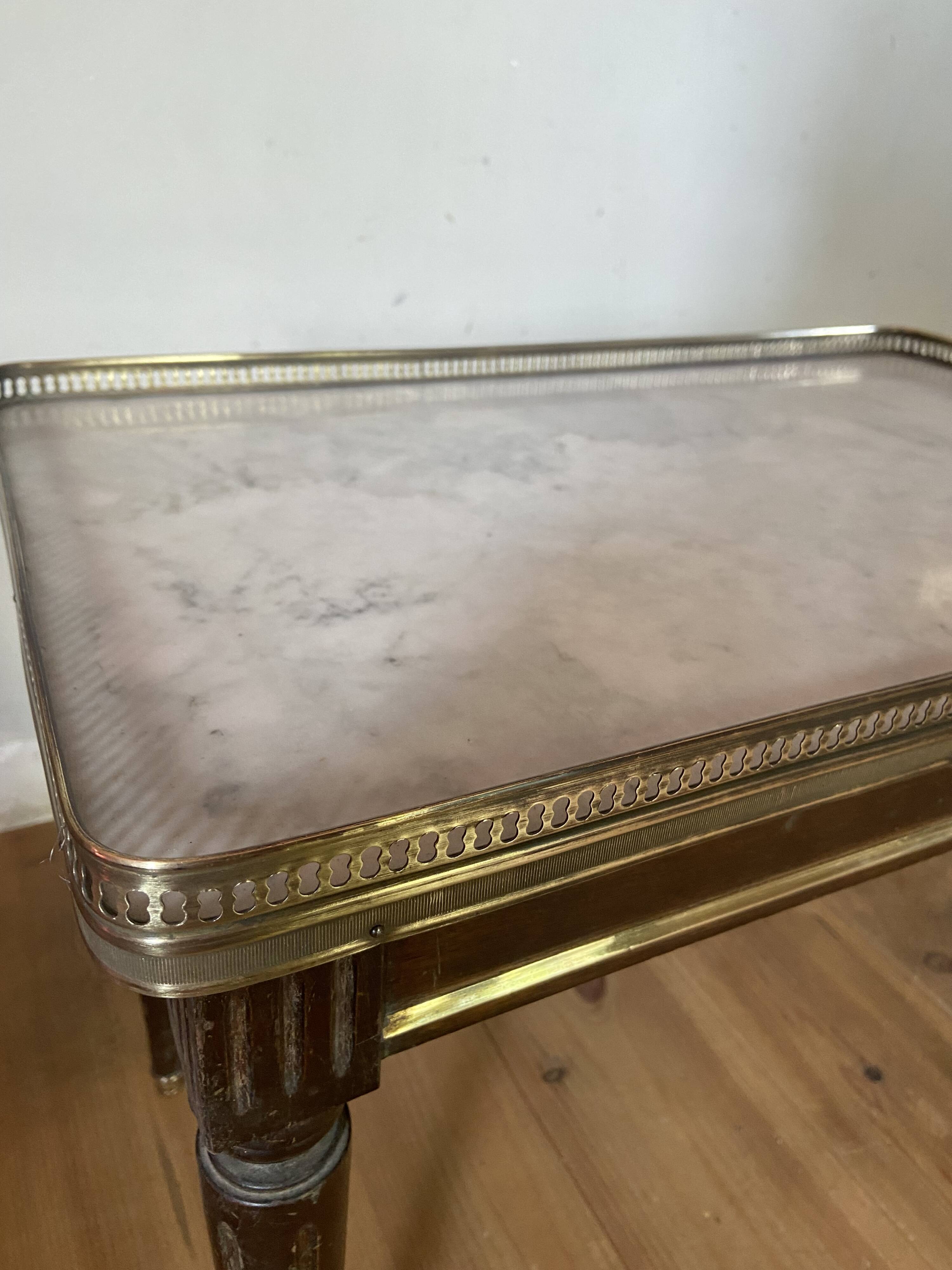 Louis XVI Style coffee table, marble wood and brass