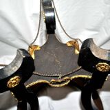 Napoleon III Gueridon Table blackened wood and gilded bronze swan - Mother-of-pearl marquetry top 19th century.