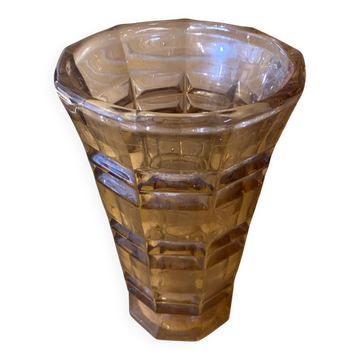Vase Ancien Style Art Déco Verre Moulé Orange Ambré Vintage