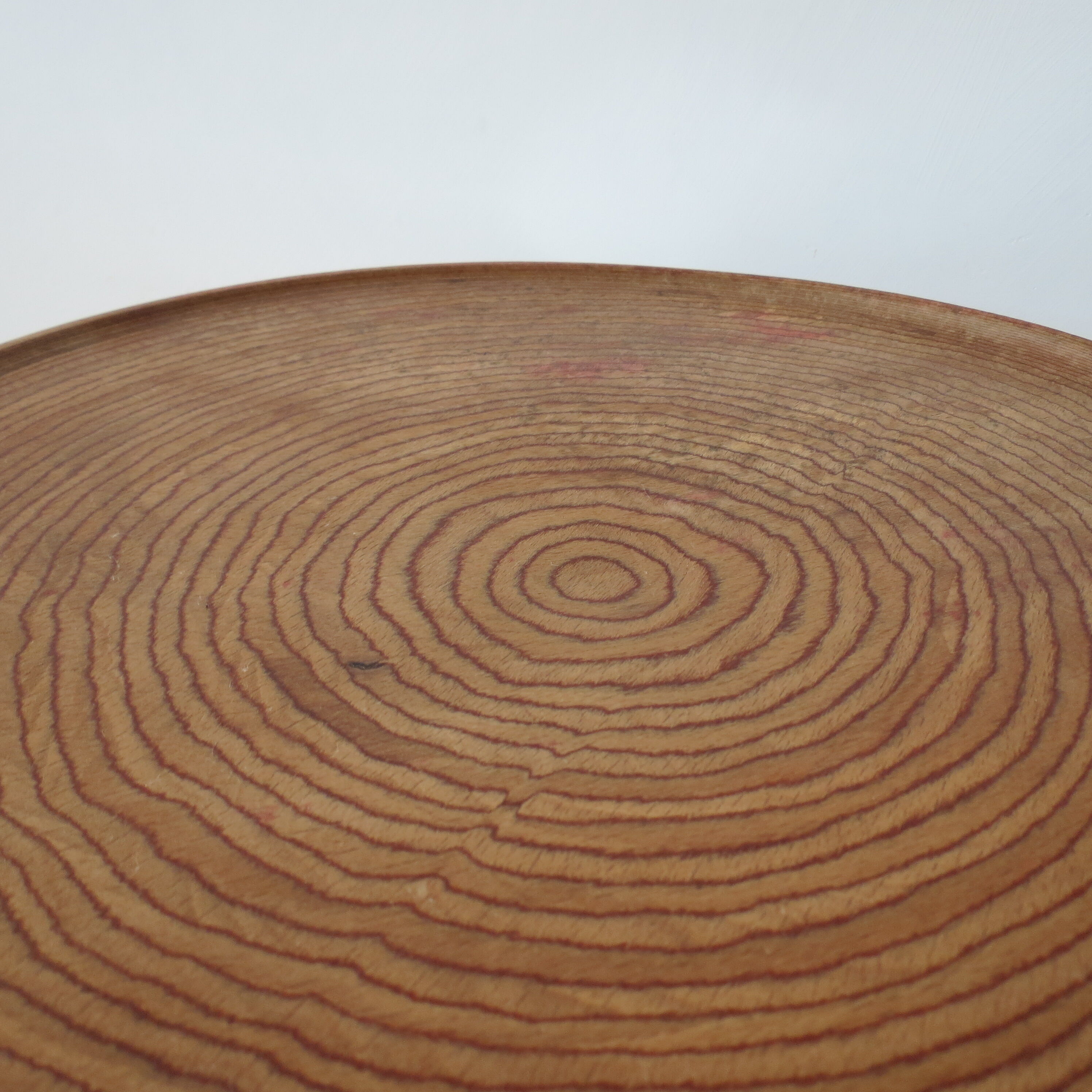 1950s wooden circular flat bowl plate pink beech