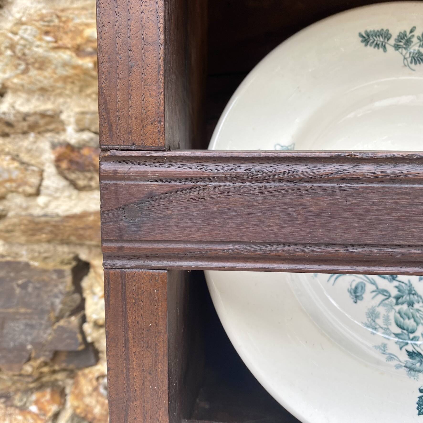Antique wooden plate rack cupboard.
