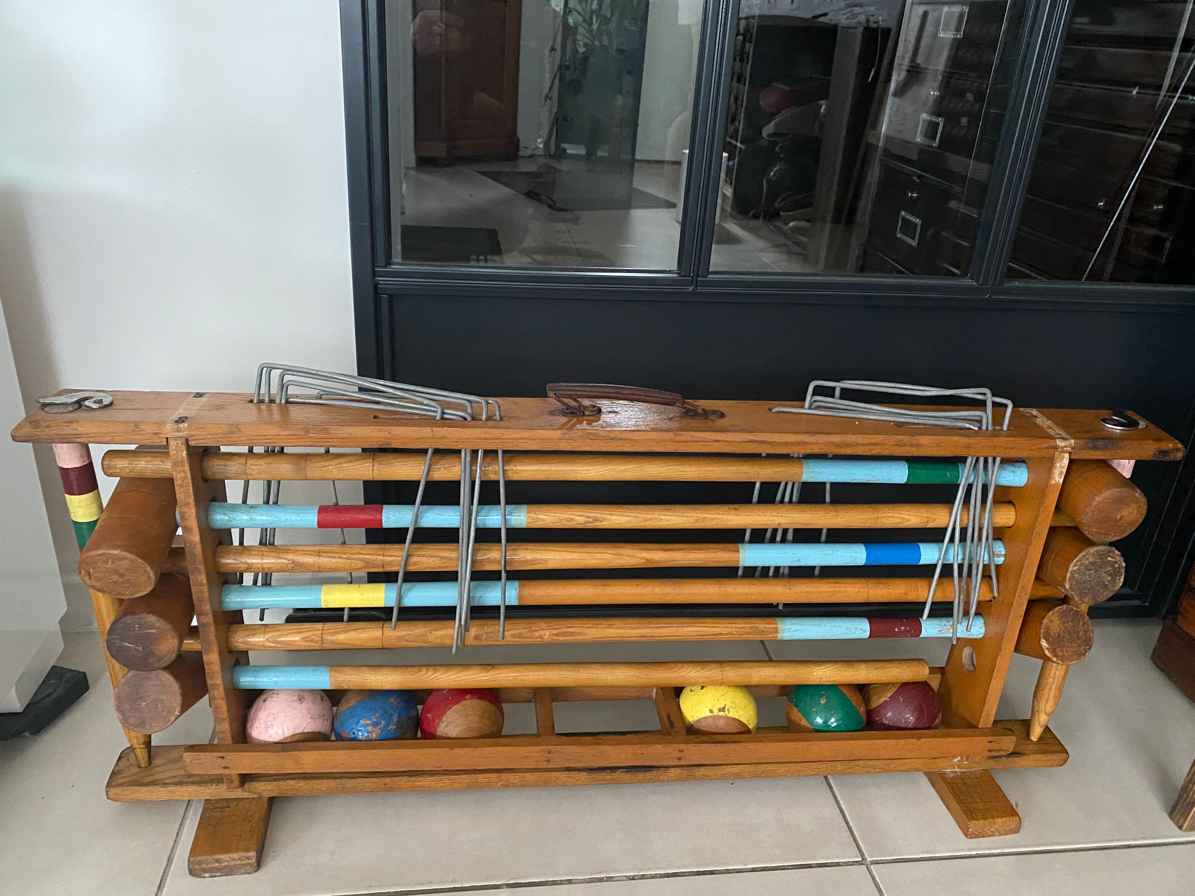 Old wooden croquet game