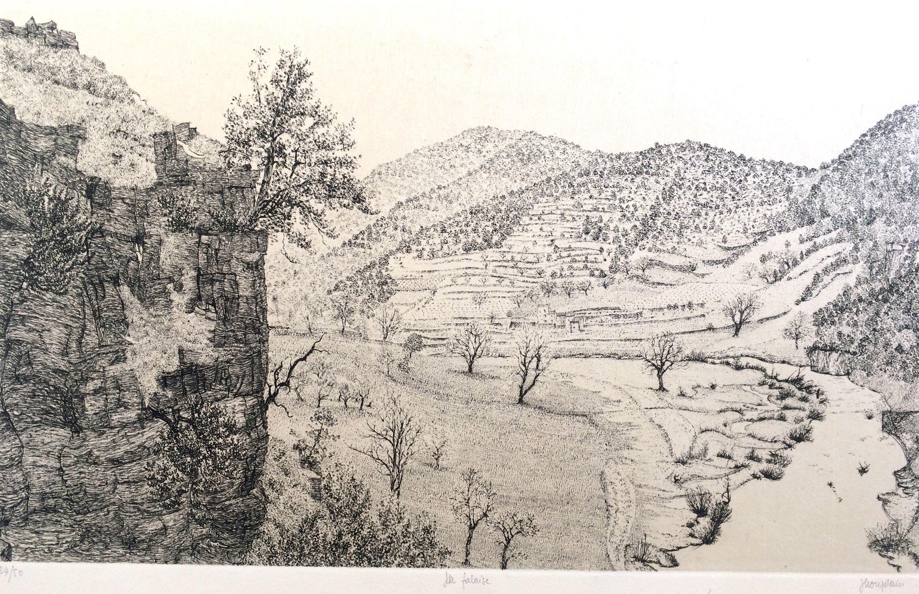 Paysage de canyon, gravure signée et numérotée  Jacques Houplain,