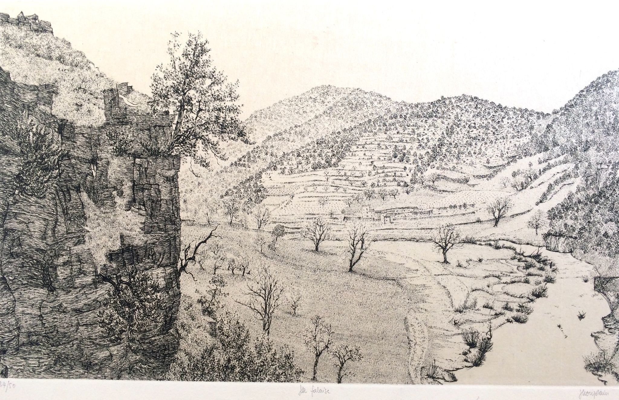 Jacques Houplain, Canyon landscape, signed and numbered engraving