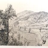 Jacques Houplain, Canyon landscape, signed and numbered engraving
