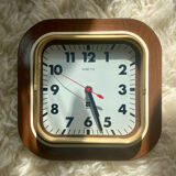 Wall clock in wood and glass 70s