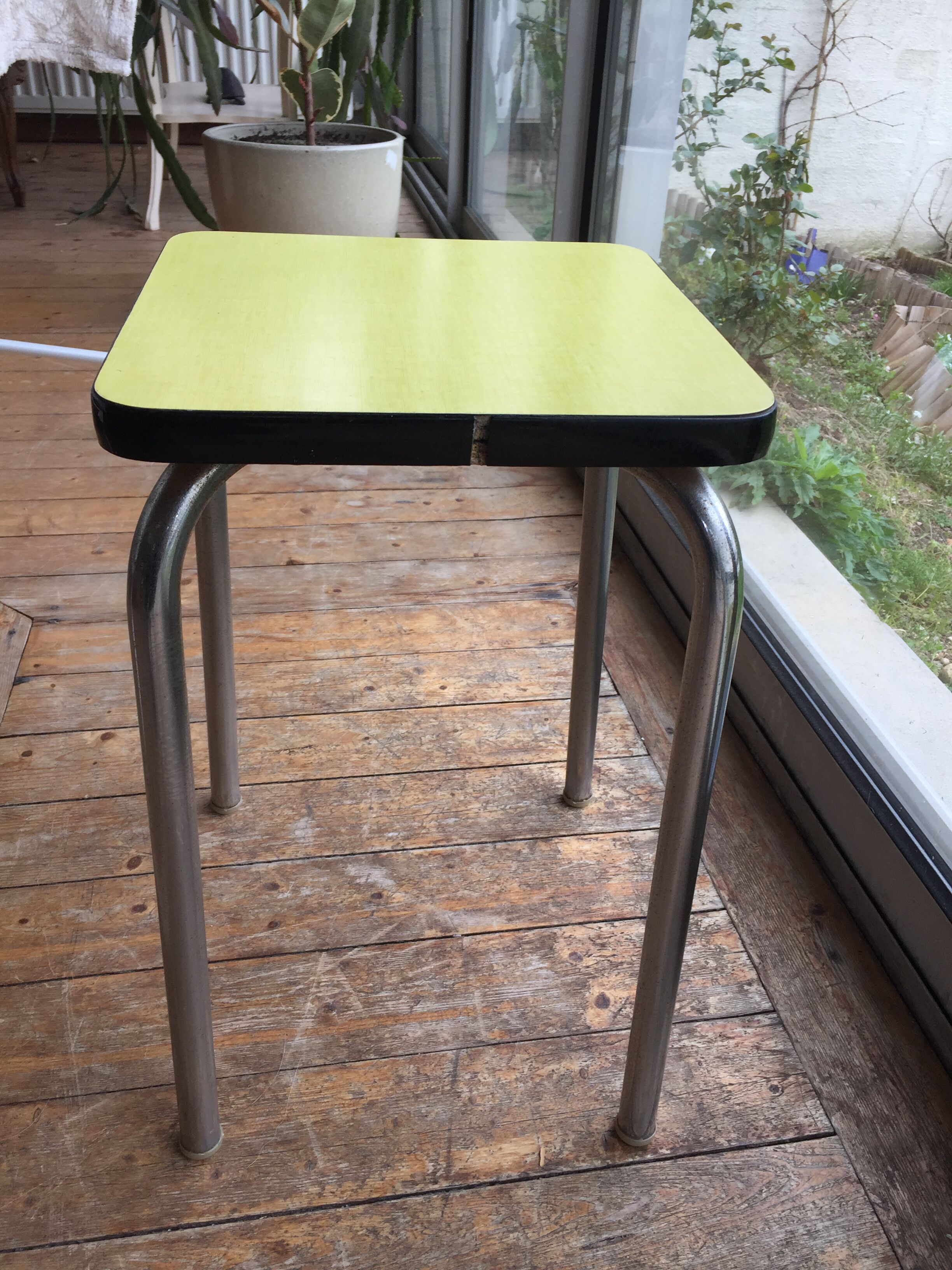 Canary bright yellow formica tabouret