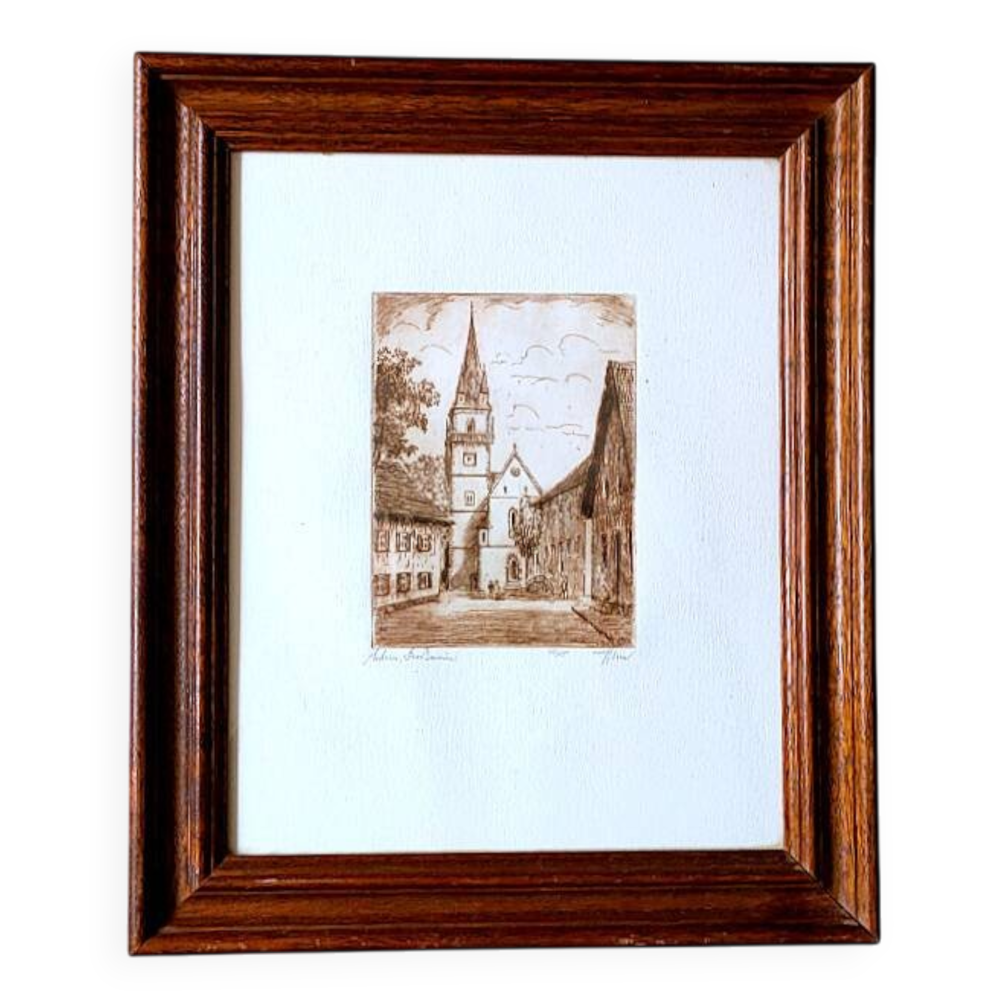 Illegible signature painting – engraving, no. 17/150 – achern, großweier