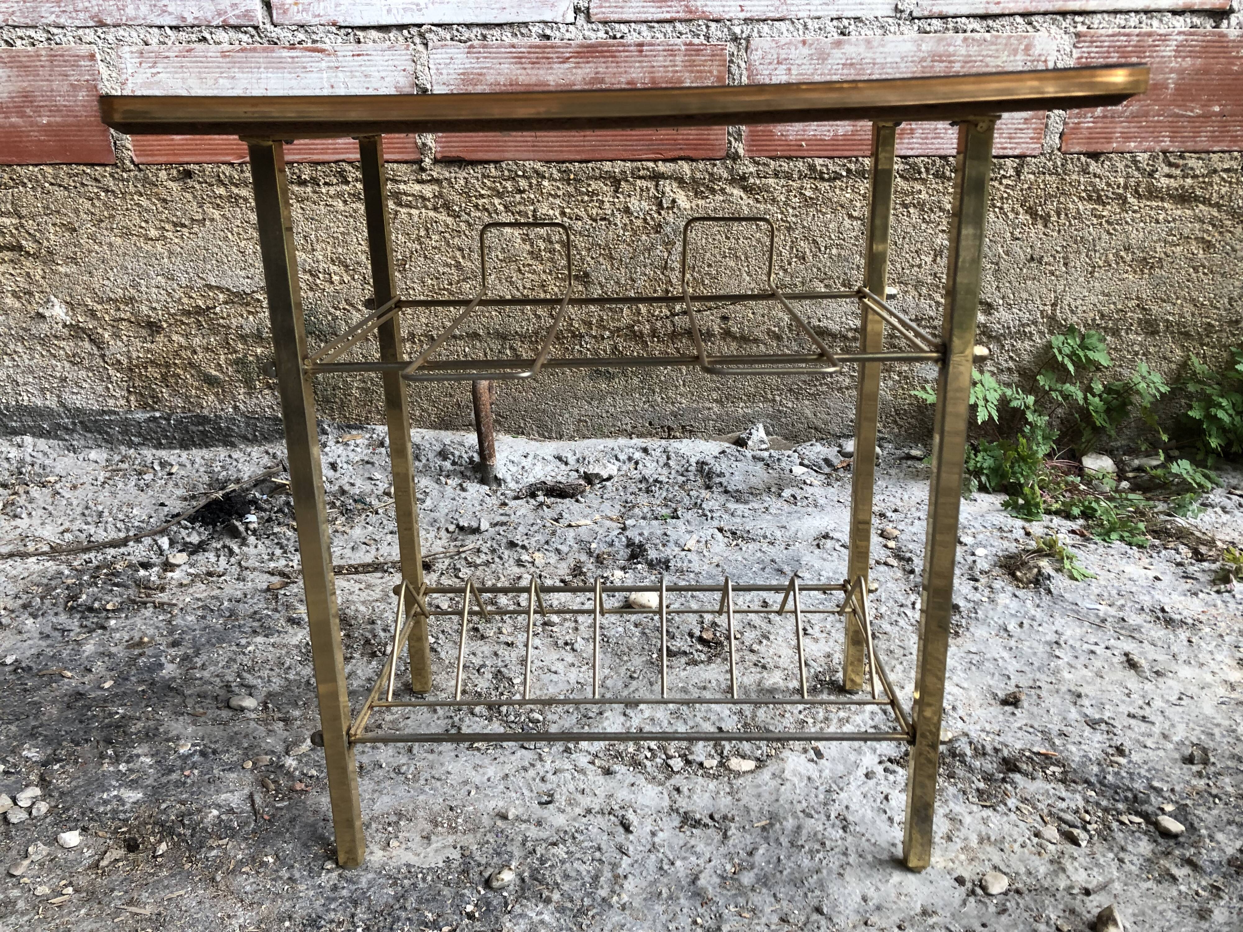 Old Furniture Table Hifi Door Vinyls Golden Metal + Formica Vintage Tray