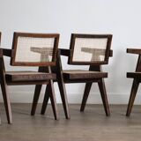 Set of 8 Pierre Jeanneret Office Cane Chairs, India 1950s