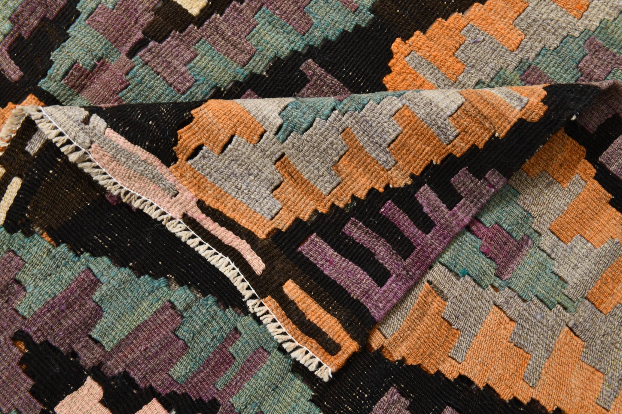 5x7 Green & Purple Geometic Persian Kilim Rug, 162x218Cm