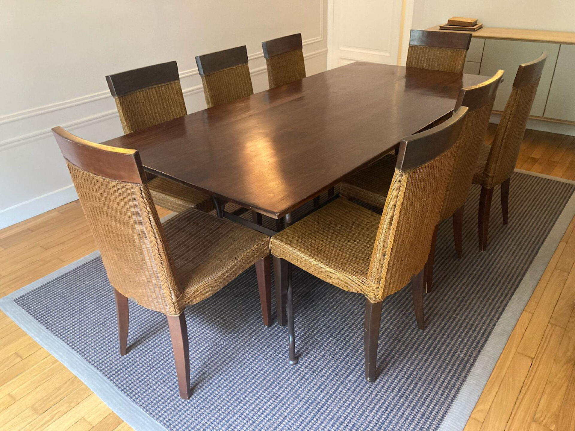 Beautiful teak dining table with 8 chairs.