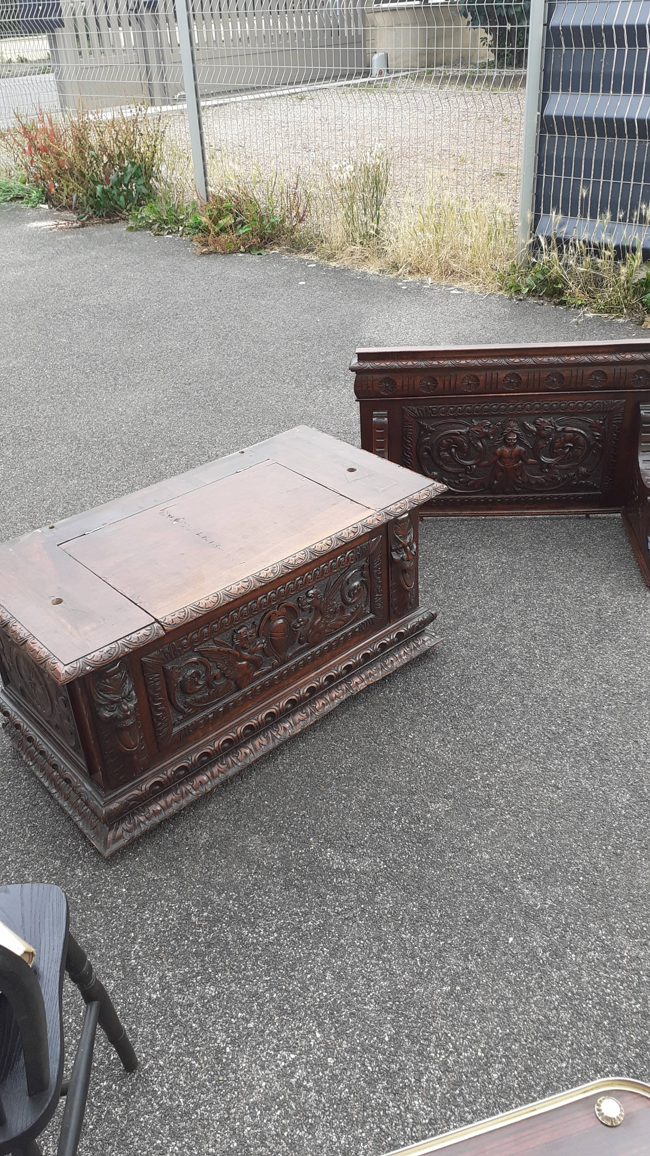 Henri II style walnut chest bench