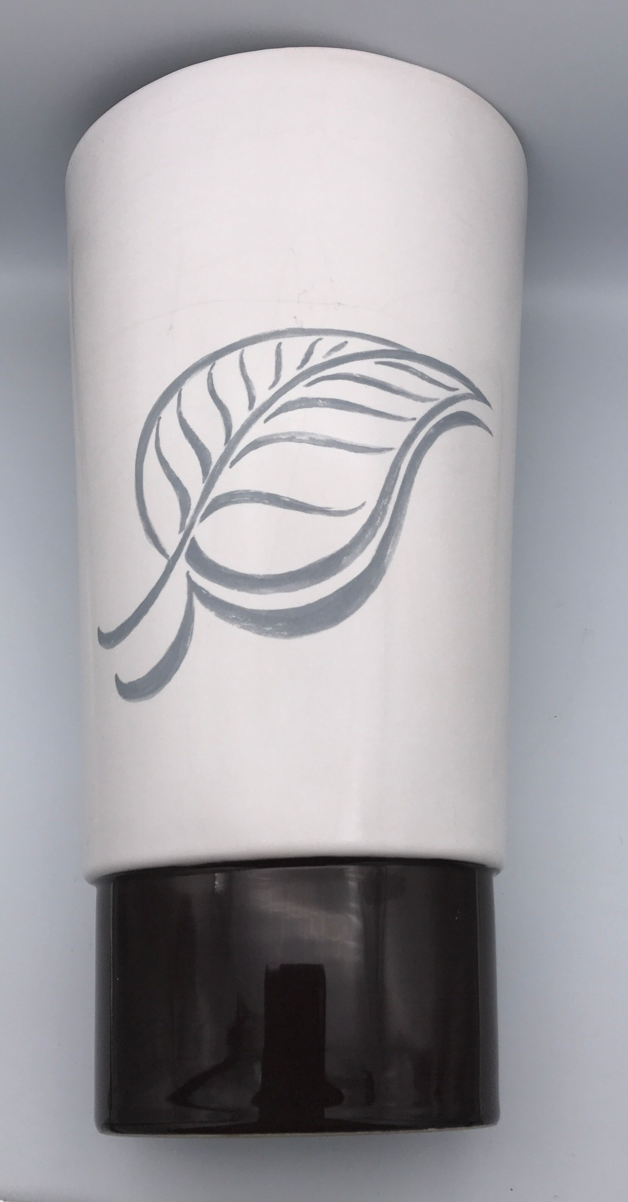 White and brown white and brown form évase vase leaf pattern - 40 cm