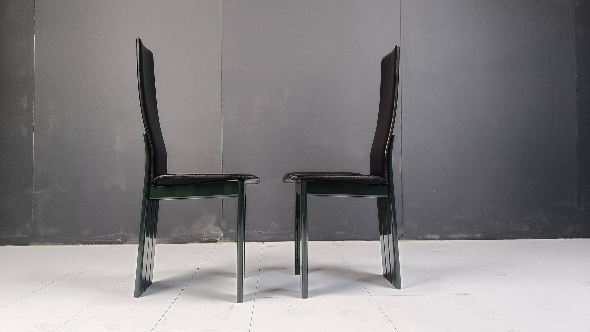 Copy of set of 6 Italian leather and green lacquer dining chairs, 1980s