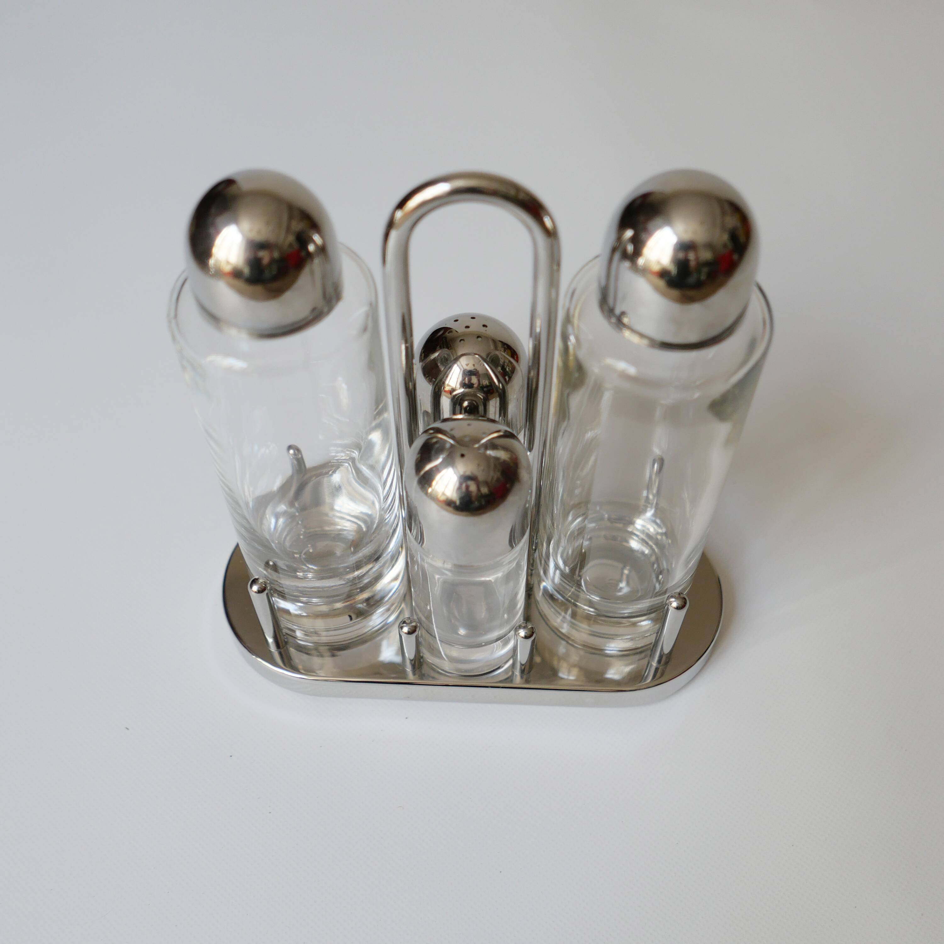 design Ettore Sottsass set Alessi the poor vinegar oil in glass and metal