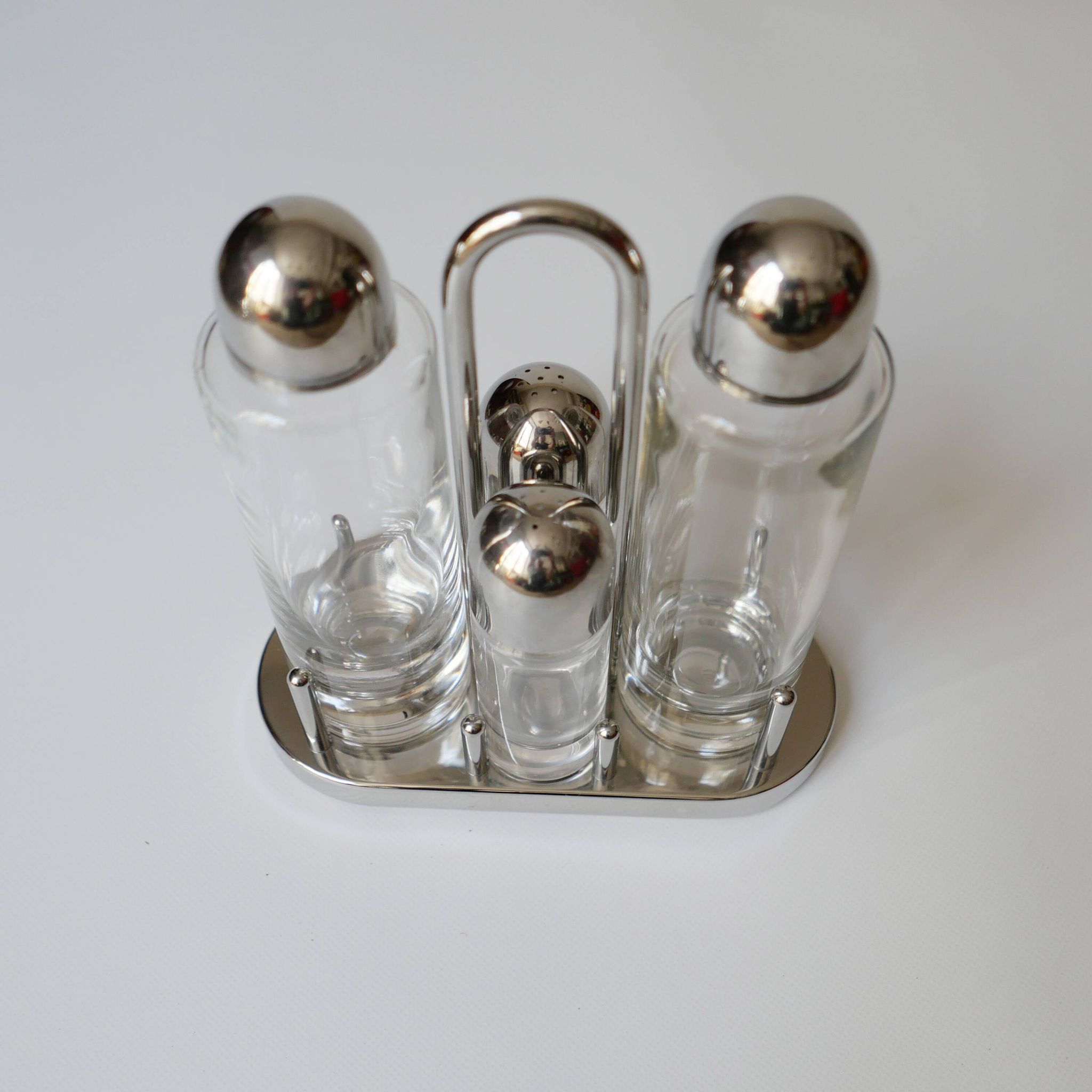 design Ettore Sottsass set Alessi the poor vinegar oil in glass and metal