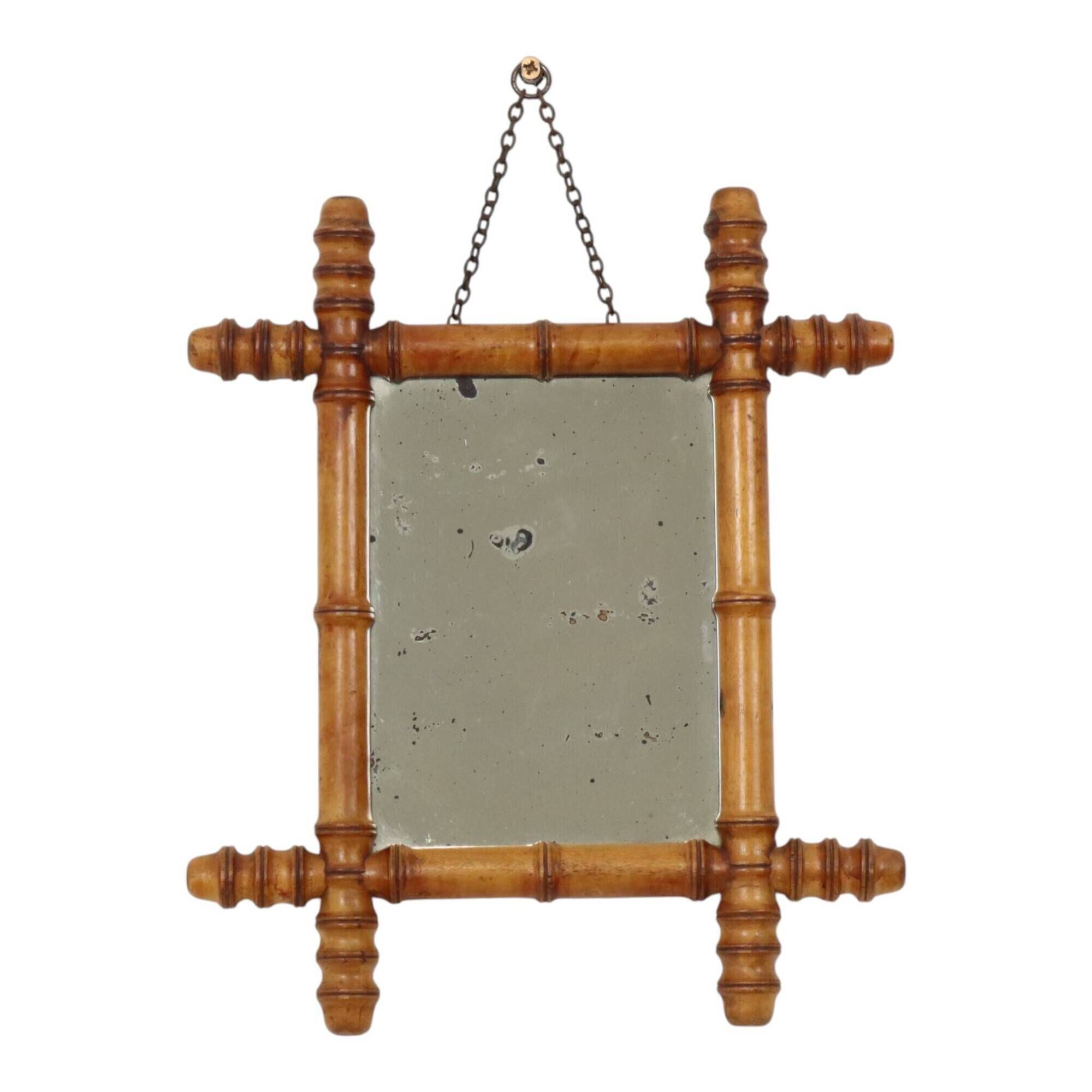 Antique Wooden Faux Bamboo Chinoiserie Mirror 40x34cm